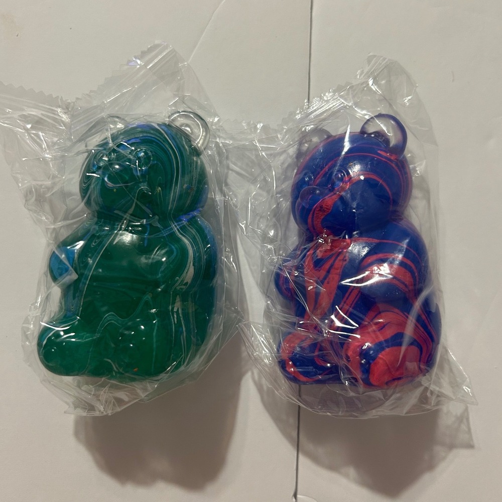 Fluid Art Bear Figurines Set of 2 Marbled Green Blue Pink DIY Style Bearbrick